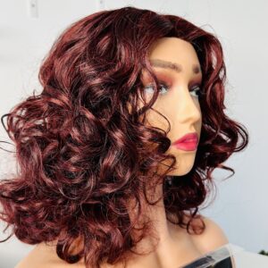 Burgundy Lace font curly wig